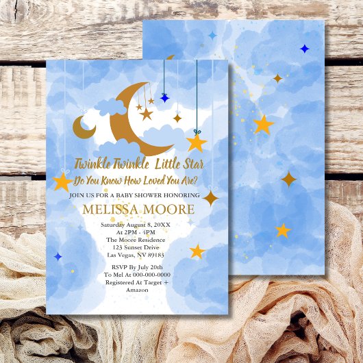 Invitation Twinkle Twinkle Little Star Boy Baby shower