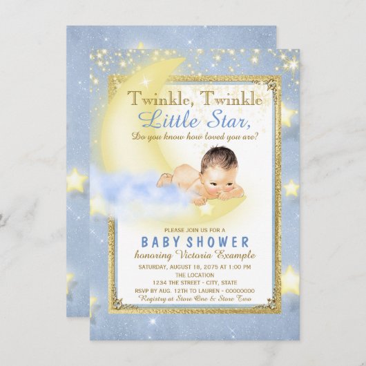 Invitation Twinkle Twinkle Little Star Boy Baby shower (Devant / Derrière)