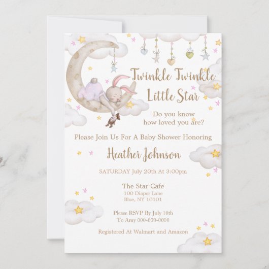 Invitation Twinkle Twinkle Little Star Bunny Baby shower (Devant)