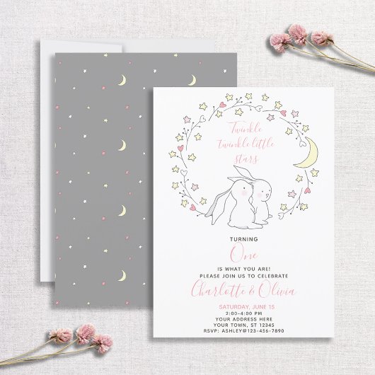 Invitation Twinkle Twinkle Little Star Bunny Twins 1ère parti