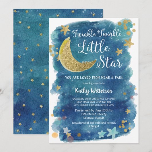 Invitation Twinkle Twinkle Little Star Douche par courrier (Devant / Derrière)