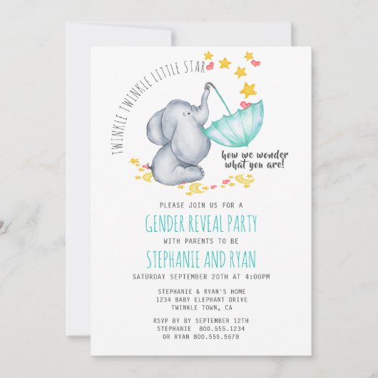 Invitation Twinkle Twinkle Little Star Elephant Genre Reveill (Devant)