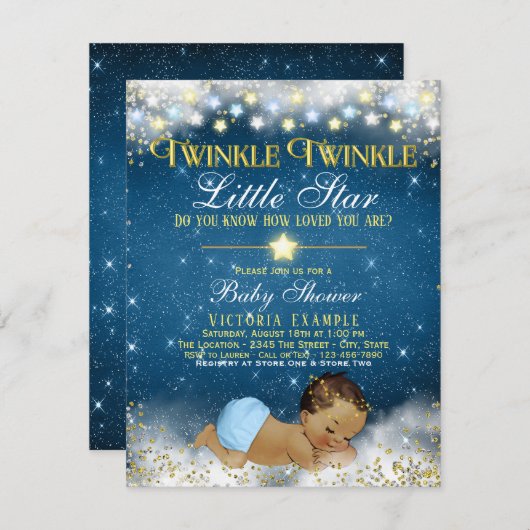 Invitation Twinkle Twinkle Little Star Ethnic Baby Boy Douche (Devant / Derrière)