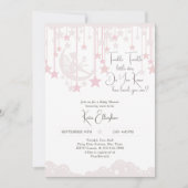 Invitation Twinkle Twinkle Little Star Fairy Baby shower rose (Devant)