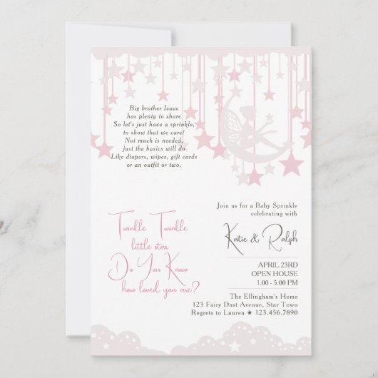 Invitation Twinkle Twinkle Little Star Fairy Baby Sprinkle (Devant)