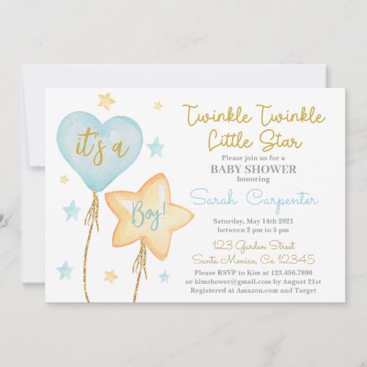 Invitation Twinkle Twinkle Little Star garçon (Devant)