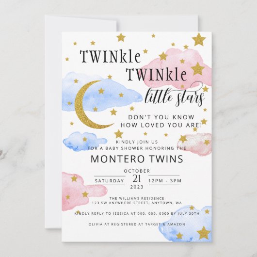 Invitation TWINkle TWINkle Little Star Gender Reveal Party (Devant)
