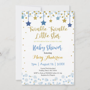Invitation Twinkle Twinkle Little Star Gold Blue Sparkle Baby