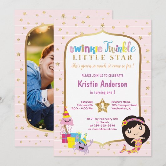 Invitation Twinkle Twinkle Little Star Photo Anniversaire (Devant / Derrière)
