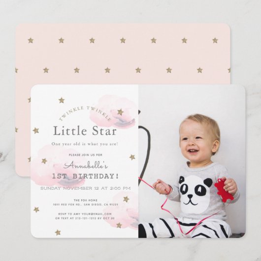 Invitation Twinkle Twinkle Little Star Photo Anniversaire (Devant / Derrière)