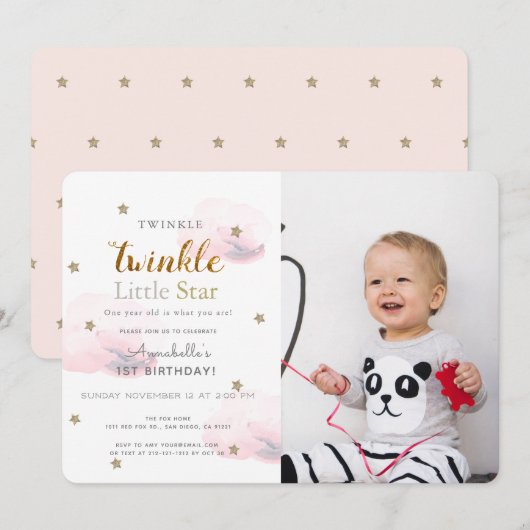 Invitation Twinkle Twinkle Little Star Photo Anniversaire (Devant / Derrière)