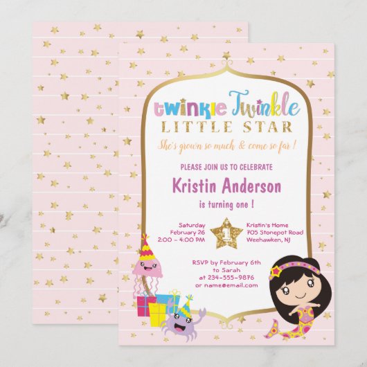 Invitation Twinkle Twinkle Little Star Pink Mermaid Anniversa (Devant / Derrière)