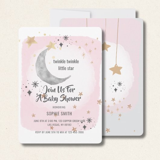 Invitation Twinkle Twinkle Little Star Pink Watercolor