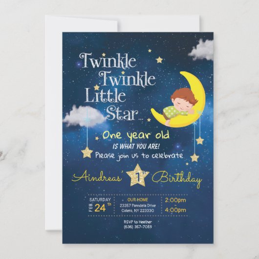 Invitation Twinkle Twinkle Little star Premier anniversaire I (Devant)