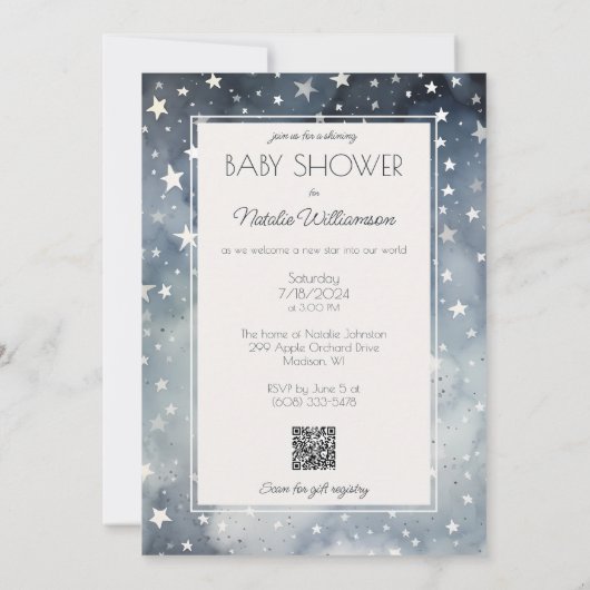 Invitation Twinkle, Twinkle, Little Star QR Code Baby shower (Dos)