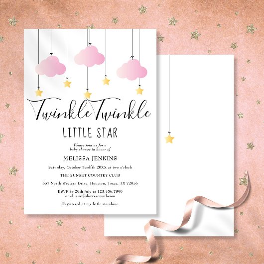 Invitation Twinkle Twinkle Little Star Rose Baby Girl Douche