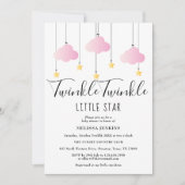 Invitation Twinkle Twinkle Little Star Rose Baby Girl Douche (Devant)