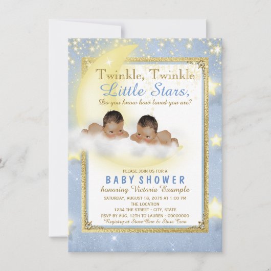 Invitation Twinkle Twinkle Little Star Twin Boy Baby shower I (Devant)