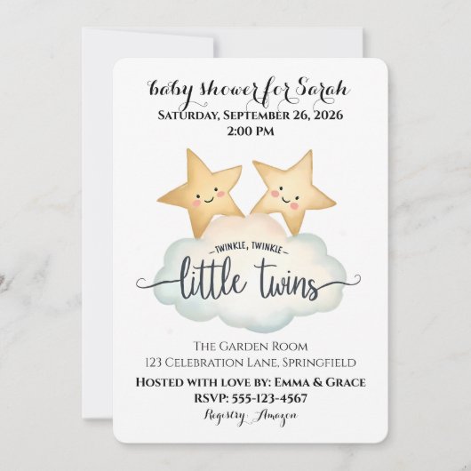 Invitation Twinkle, Twinkle Little Twins Baby shower Invitati (Devant)