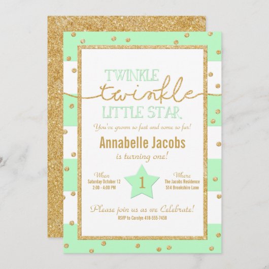 Invitation Twinkle Twinkle Mint et Gold Anniversaire Invitati (Devant / Derrière)