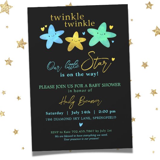 Invitation Twinkle Twinkle Notre petit Baby shower Star