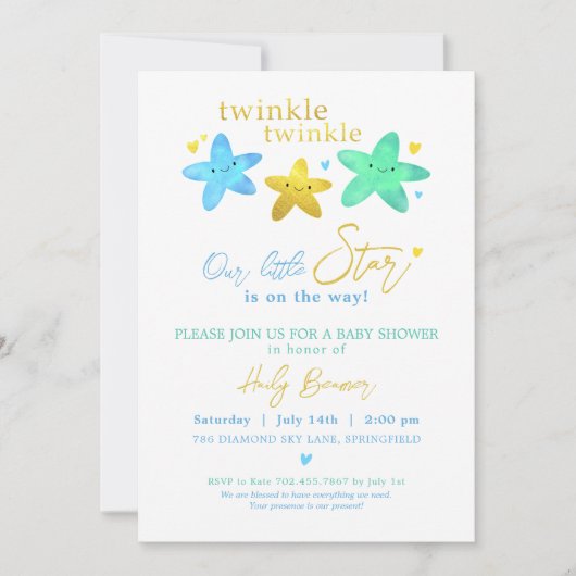 Invitation Twinkle Twinkle Our Little Star Baby shower Invita (Devant)