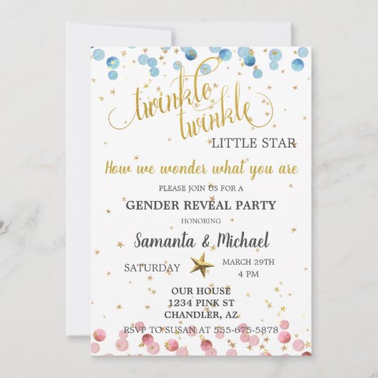 Invitation Twinkle Twinkle Star Gold Genre Reveale Party (Devant)