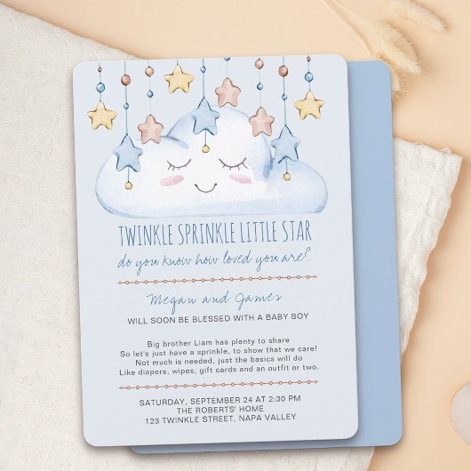 Invitation Twinkle Twinkle Stars et Cloud Boy Bébé Sprinkle
