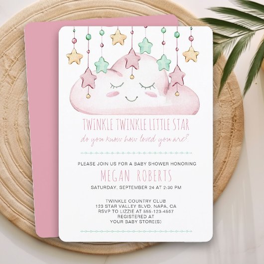 Invitation Twinkle Twinkle Stars et Cloud Girl Baby shower