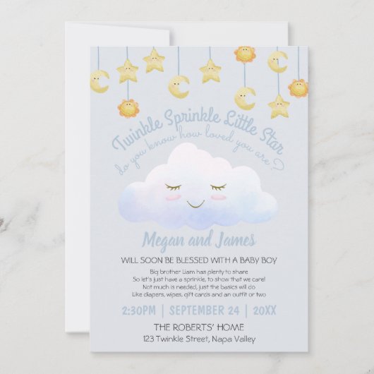 Invitation Twinkle Twinkle Stars Sprinkle Cloud Baby shower I (Devant)