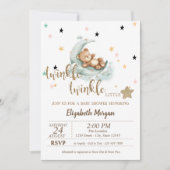 Invitation Twinkle Twinkle, Teddy Lear Stars Baby shower (Devant)