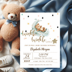 Invitation Twinkle Twinkle, Teddy Lear Stars Baby shower