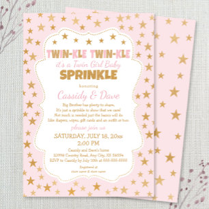 Invitation Twinkle Twins Baby Sprinkle, twin filles douche