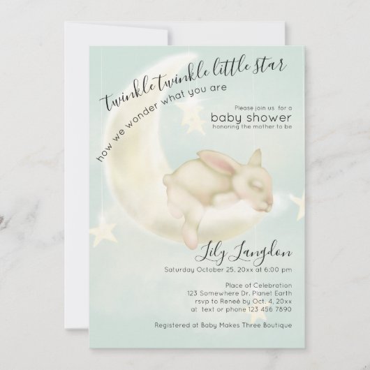 Invitation "Twinkles "Bunny Sweet Dreams | Ciel Turquoise (Devant)
