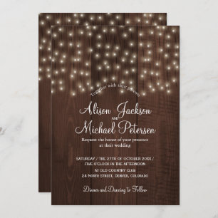 Invitation Twinklights rustique automne grange bois mariage