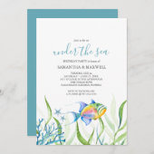 Invitation Twins Anniversaire Fête Cute Poisson Tropical (Devant / Derrière)