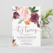Invitation Twins automne baby shower floral, rose rousse rose (Debout devant)