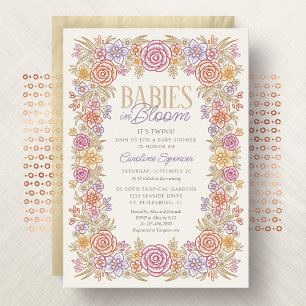Invitation Twins Automne Floral Baby shower Floral