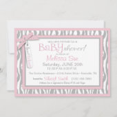 Invitation TWINS Baby Carriage, Zebra Print, Baby shower rose (Dos)
