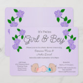 Invitation Twins Baby Girl Et Baby shower Garçon (Devant / Derrière)