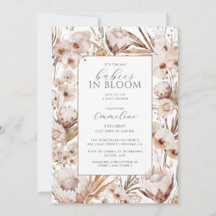 Invitation Twins Baby in Bloom Fleur sauvage Baby shower Boho