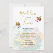 Invitation Twins Baby shower Blue Rose Floral Miel Bees (Dos)