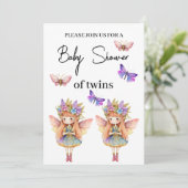 Invitation Twins Baby shower fée avec mouettes (Debout devant)
