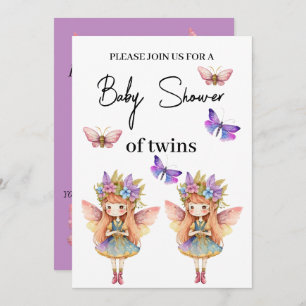Invitation Twins Baby shower fée avec mouettes