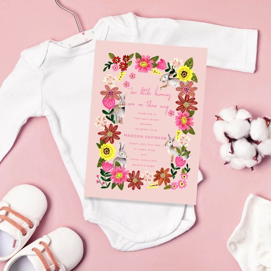 Invitation Twins Baby shower mignon lapin lapin fille lapin