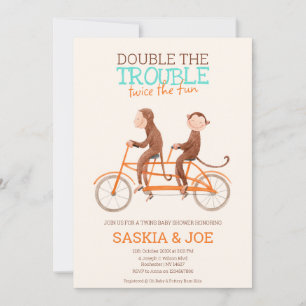Invitation Twins Baby shower mignon singe double problème