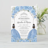 Invitation Twins Bahama Sky Blue Floral Silver Quinceañera (Debout devant)