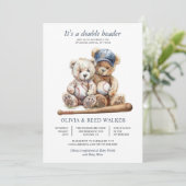 Invitation Twins Baseball Double Header Bear Baby Shower (Debout devant)