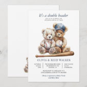 Invitation Twins Baseball Double Header Bear Baby Shower (Devant / Derrière)