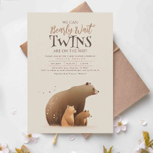 Invitation Twins Bear Baby and Mother mignonne Baby shower
